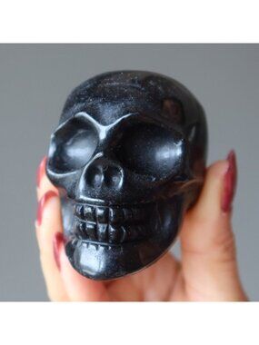Black Obsidian Skull Protection Crystal Carving Gothic Decor